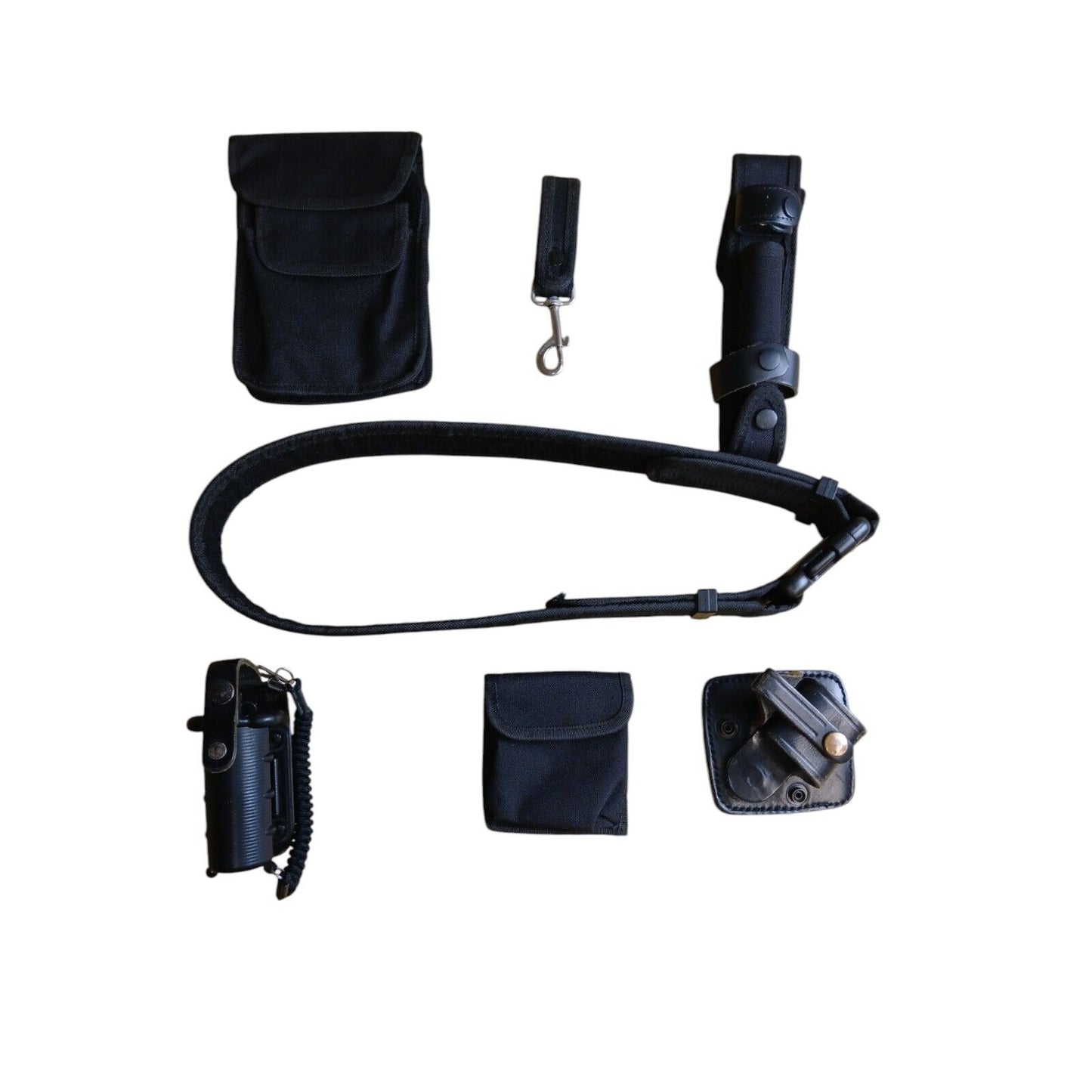 Protec Police Duty Belt With 6 Pouches Attachments Black Security Webbing (H)