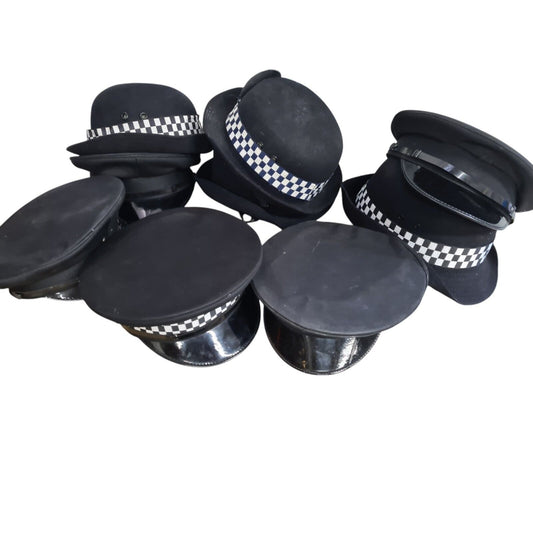 Police Mixed Peaked & Bowler Hats Large 25 Bundle Box Film TV Restore Upcycle