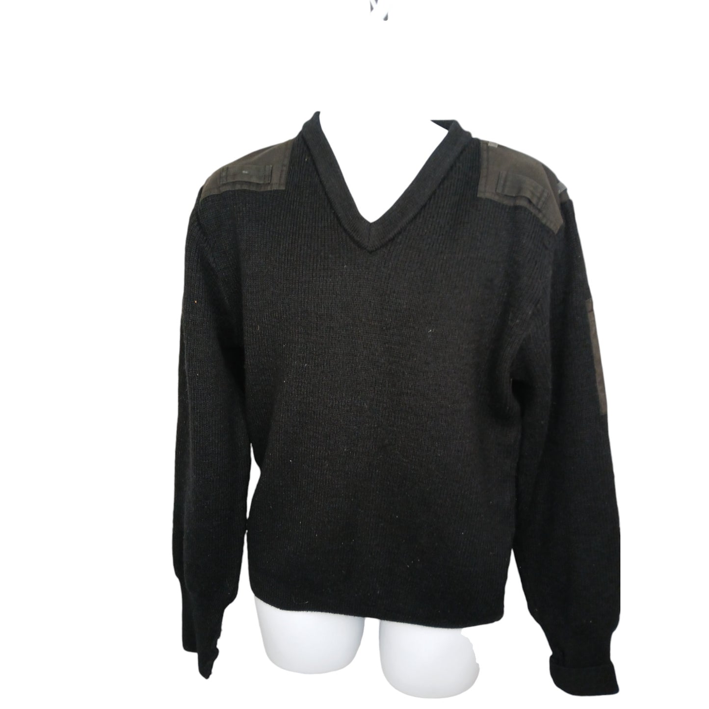 Woolly Pully Jumper V Neck 80% Wool Security Black Fishing Farmer Ex Police
