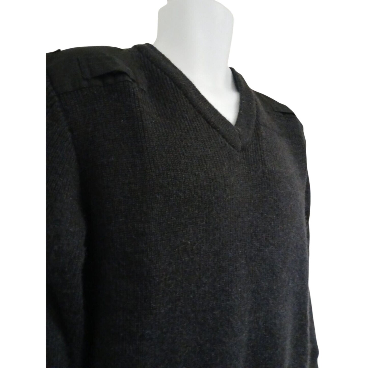 Woolly Pully Jumper V Neck 80% Wool Security Black Fishing Farmer Ex Police