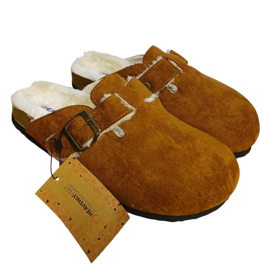 Slider Clogs Brown Fur Faux Lined Slip On Size 7 Heavenly Feet Vegan Friendly