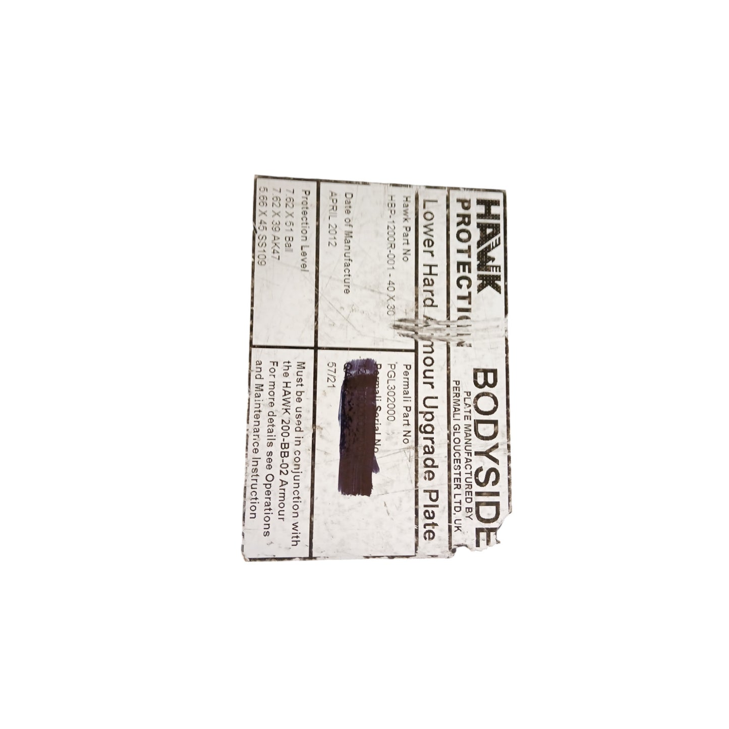 Ballistic Shield Plate Protection Strike Face Armour Upgrade 30x40cm Hawk