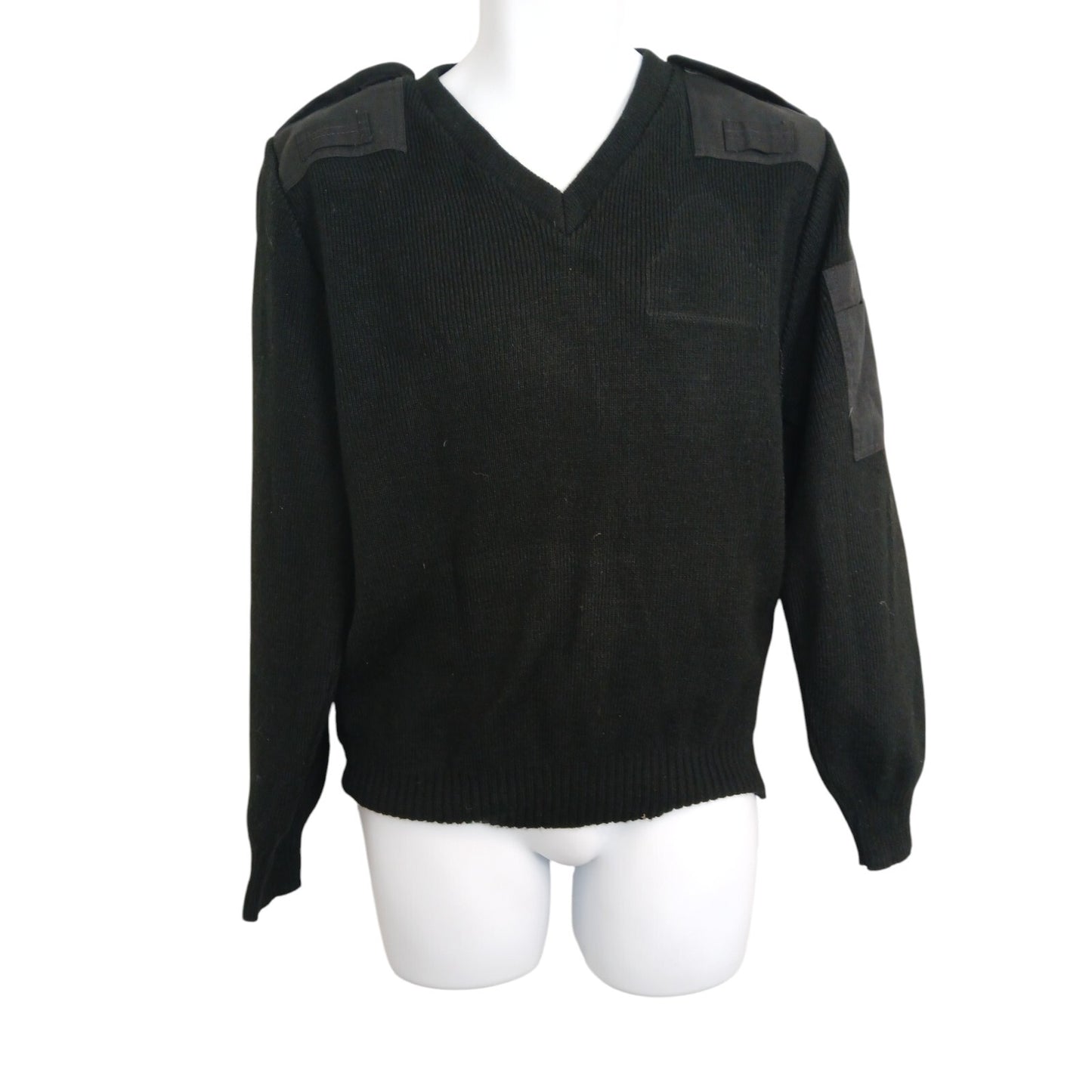 Woolly Pully Jumper Ribbed Black V Neck 100% Acrylic Security Warm Hiking Small