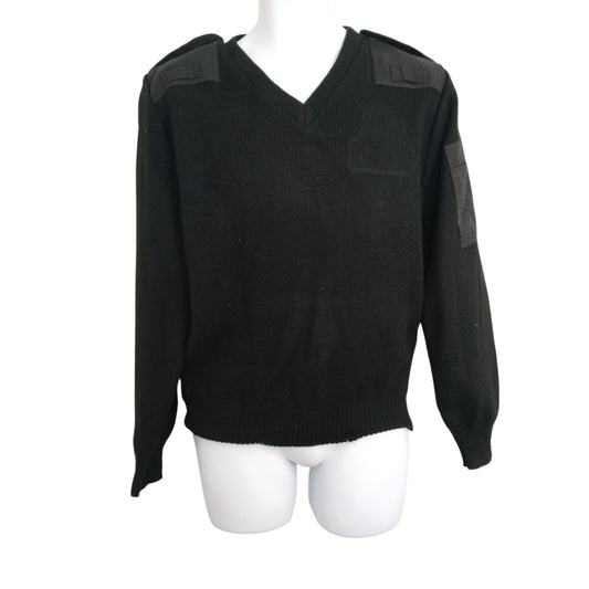 Woolly Pully Jumper Ribbed Black V Neck 100% Acrylic Security Warm Hiking Small