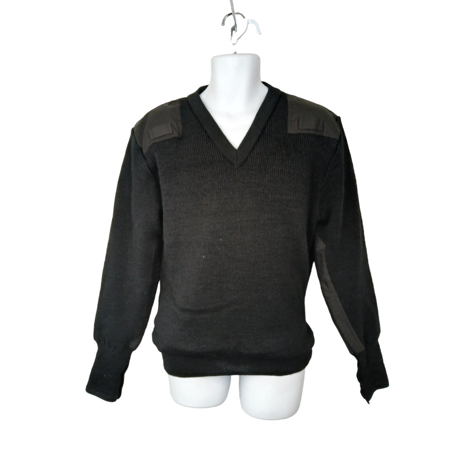 Woolly Pully Jumper Windstop Lined Thick Black Lined V Neck 38" Chest Ex Police