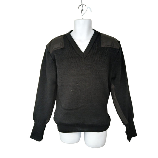 Woolly Pully Jumper Windstop Lined Thick Black Lined V Neck 38" Chest Ex Police
