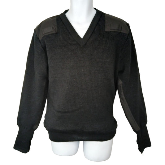 Woolly Pully Jumper Windstop Lined Thick Black Lined V Neck Ex Police Security
