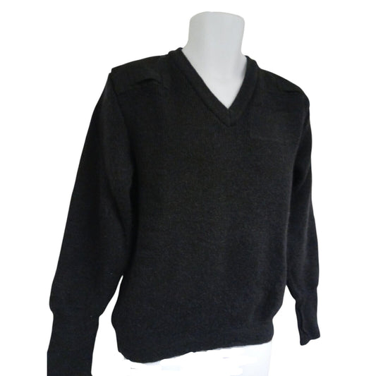 Woolly Pully Jumper V Neck 80% Wool Security Black Fishing Farmer Ex Police
