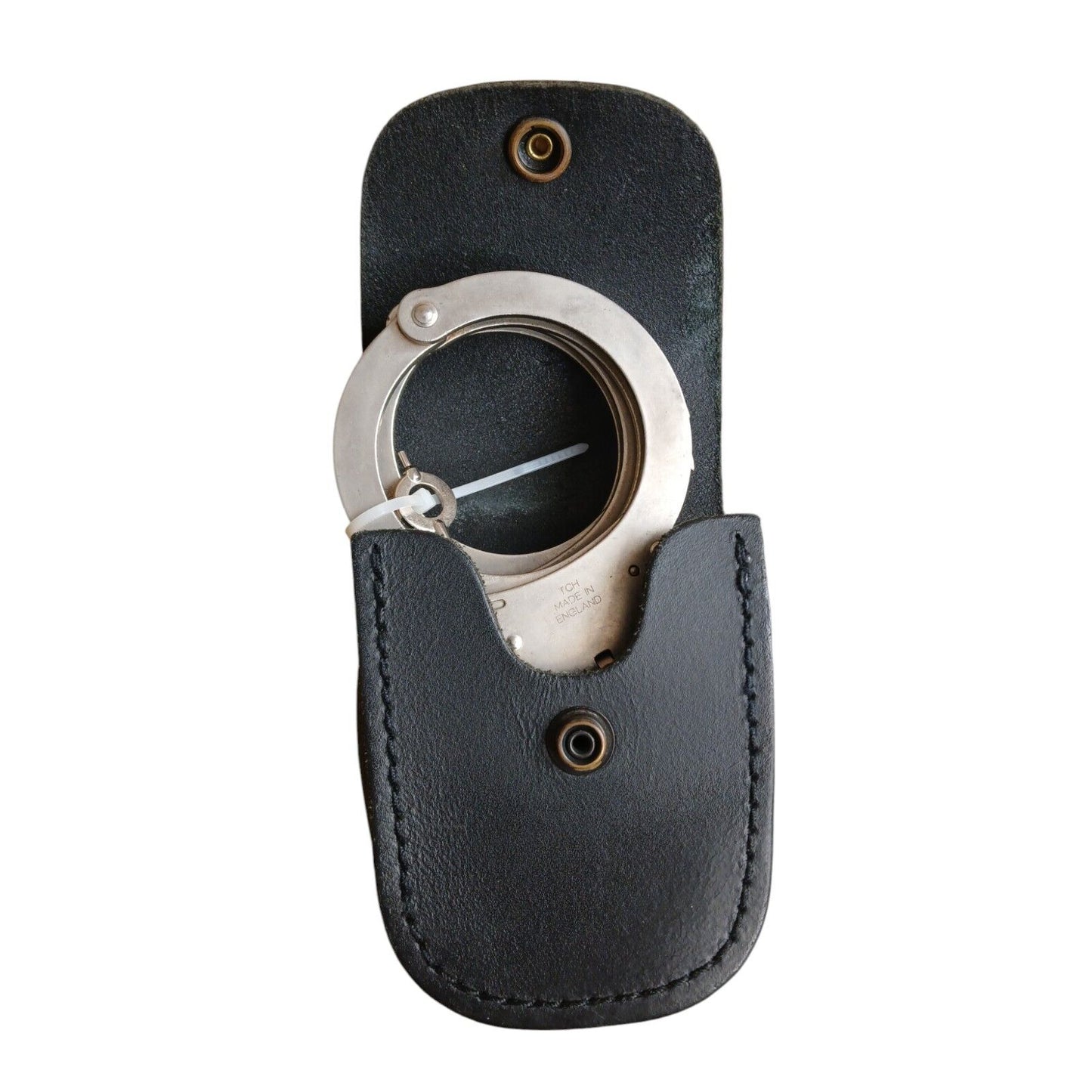 TCH830 Folding Handcuffs & Leather Carry Pouch Genuine Cuffs Ex Police Security