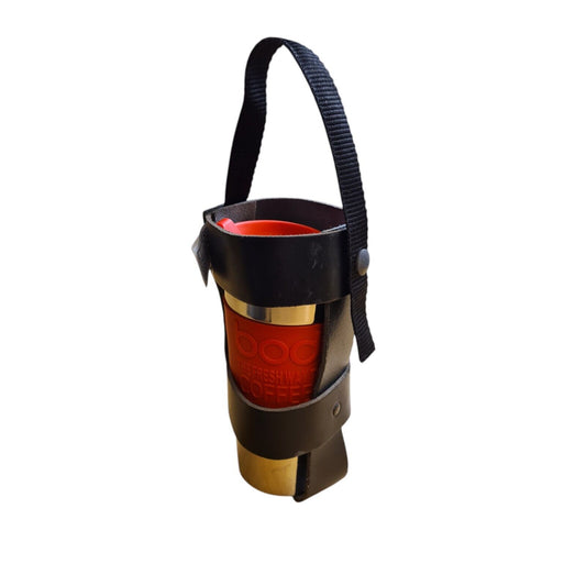 Leather and Nylon Bottle Drinks Holder Belt Loop Black Security Hiking Festival