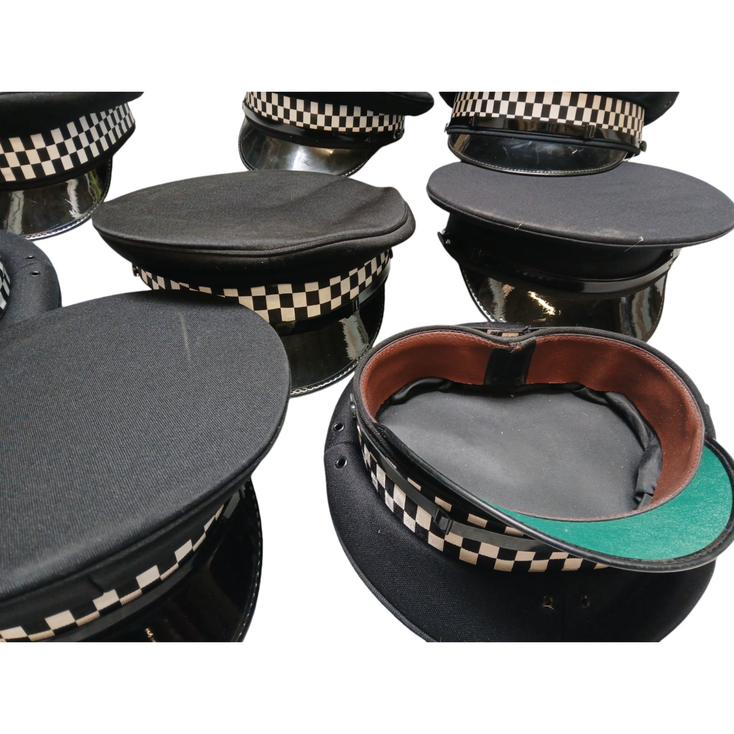 Police Black Peaked Caps x10 Bundle Film TV Fancy Dress Mixed Sizes Grade B