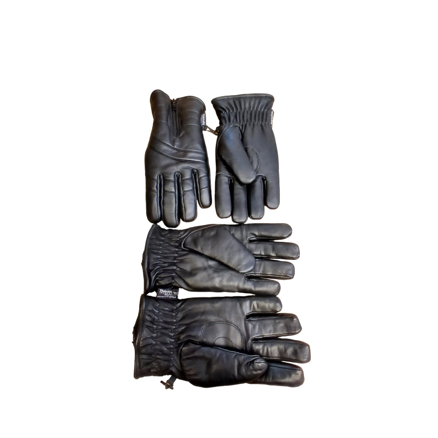 Black Hipora Leather Motorcycle Gloves Thinsulate 70G Ex Police Zip Wrist