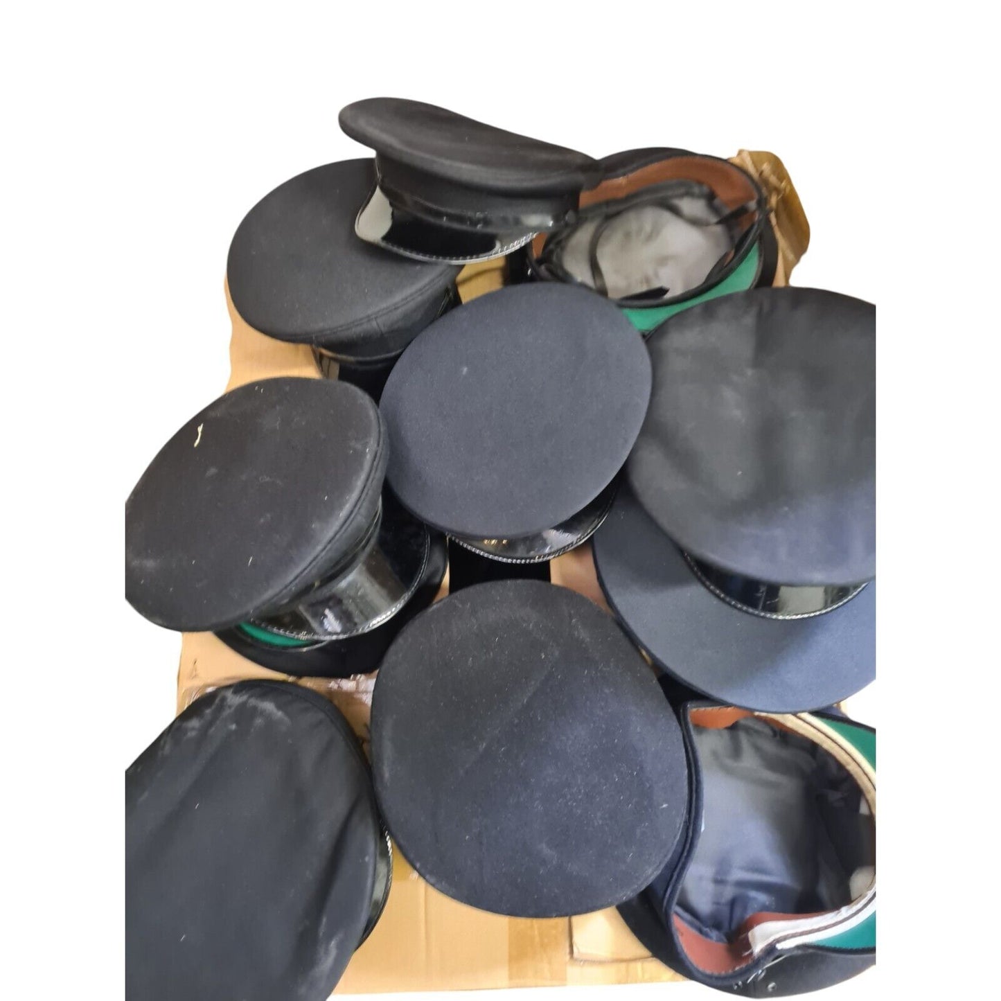 Peaked Police Caps Hats Large Box 25 Various Sizes Film TV Restorer Interest