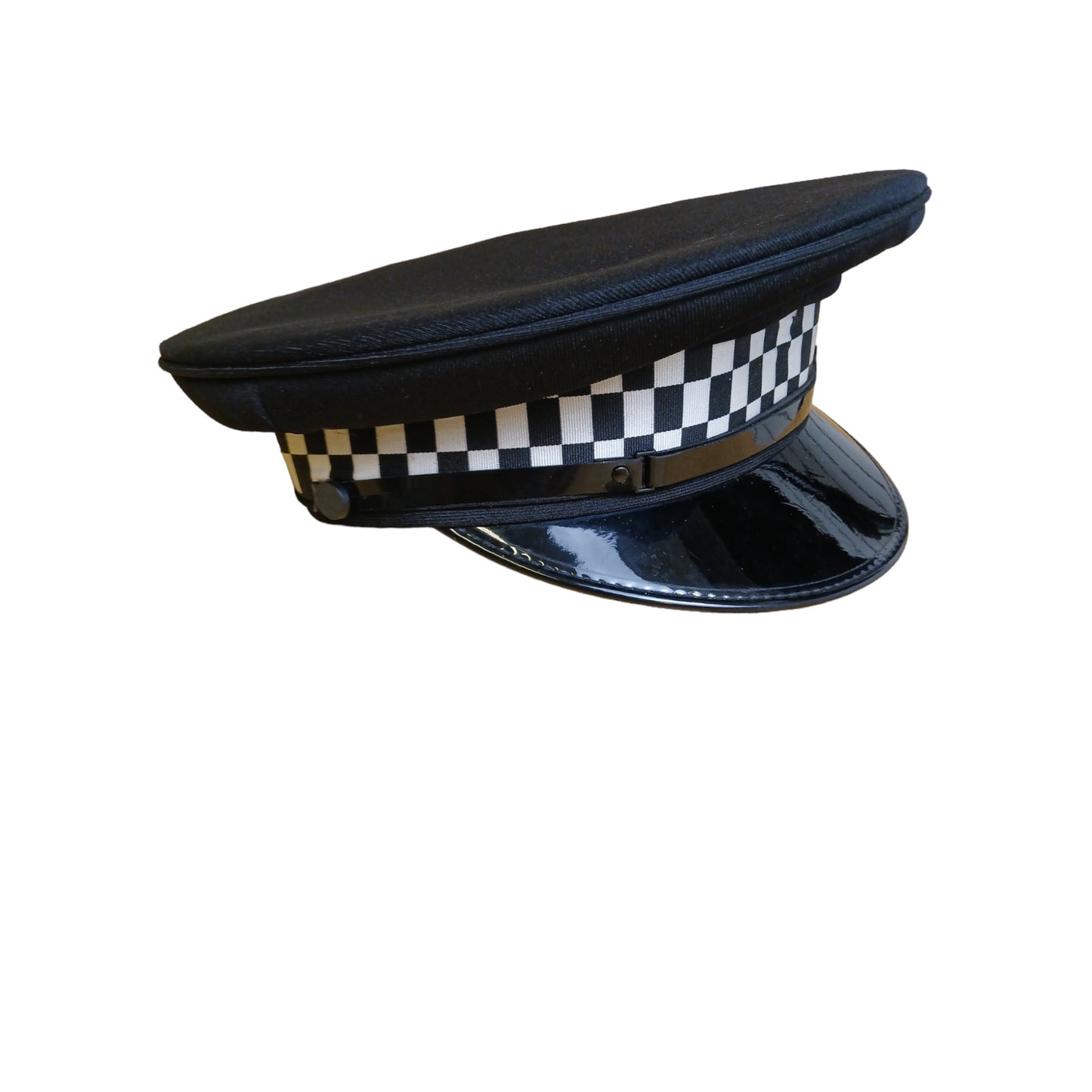 Ex Police Black Peaked Cap Checked Band Collector Film TV Fancy Dress