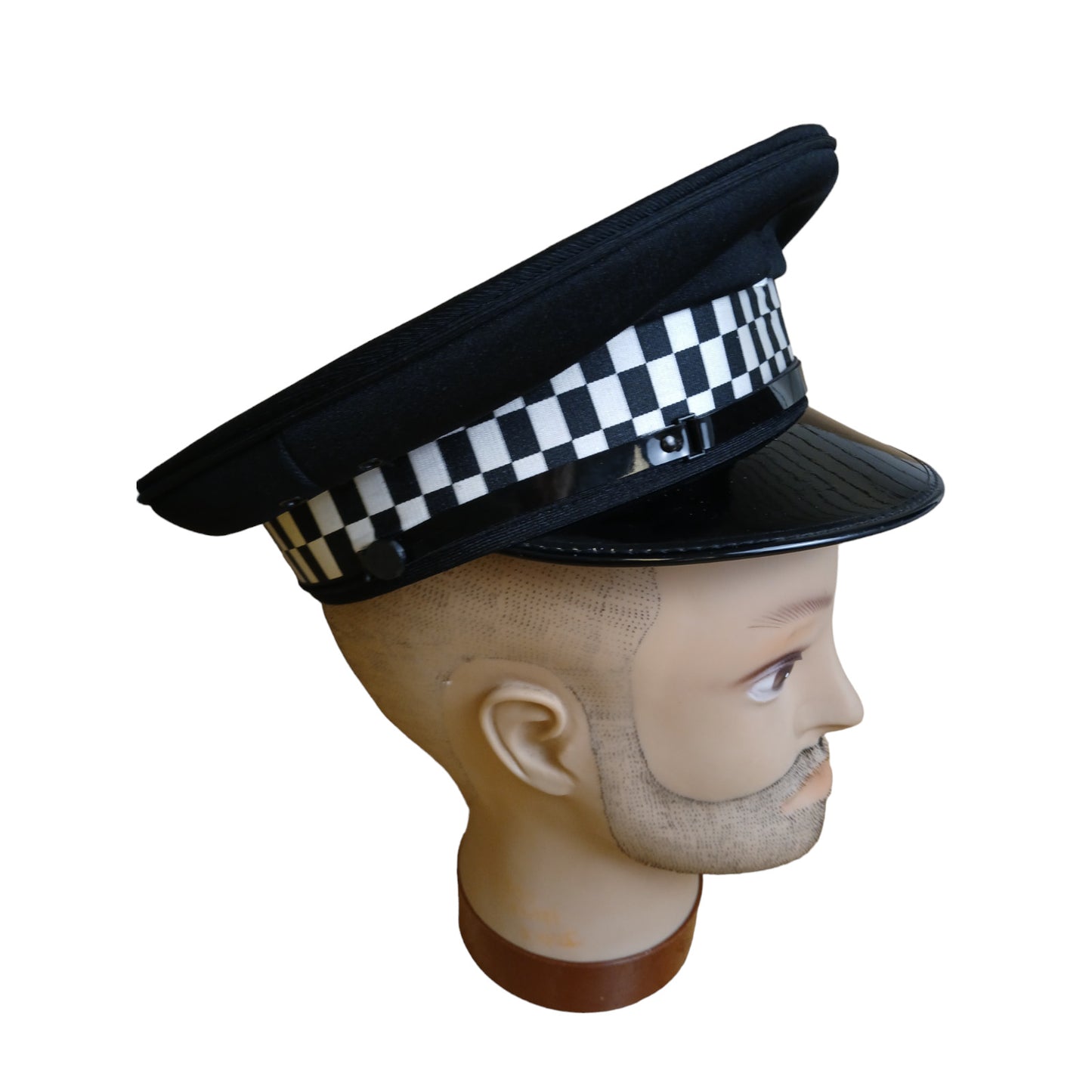 Ex Police Black Peaked Cap Checked Band Collector Film TV Fancy Dress