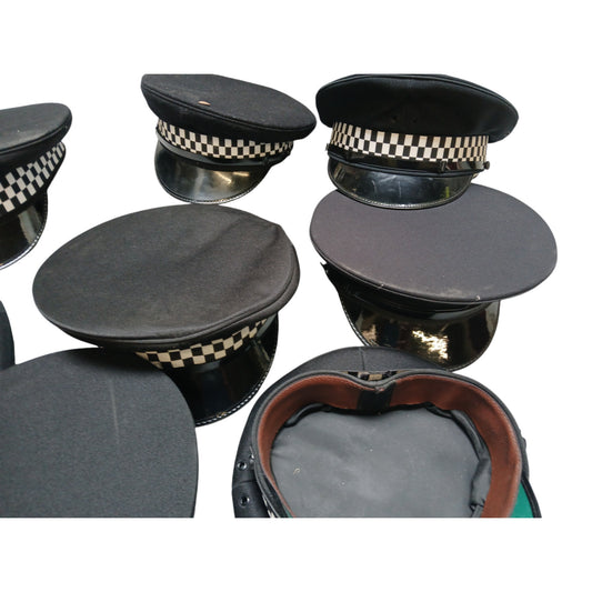 Police Black Peaked Caps x10 Bundle Film TV Fancy Dress Mixed Sizes Grade B