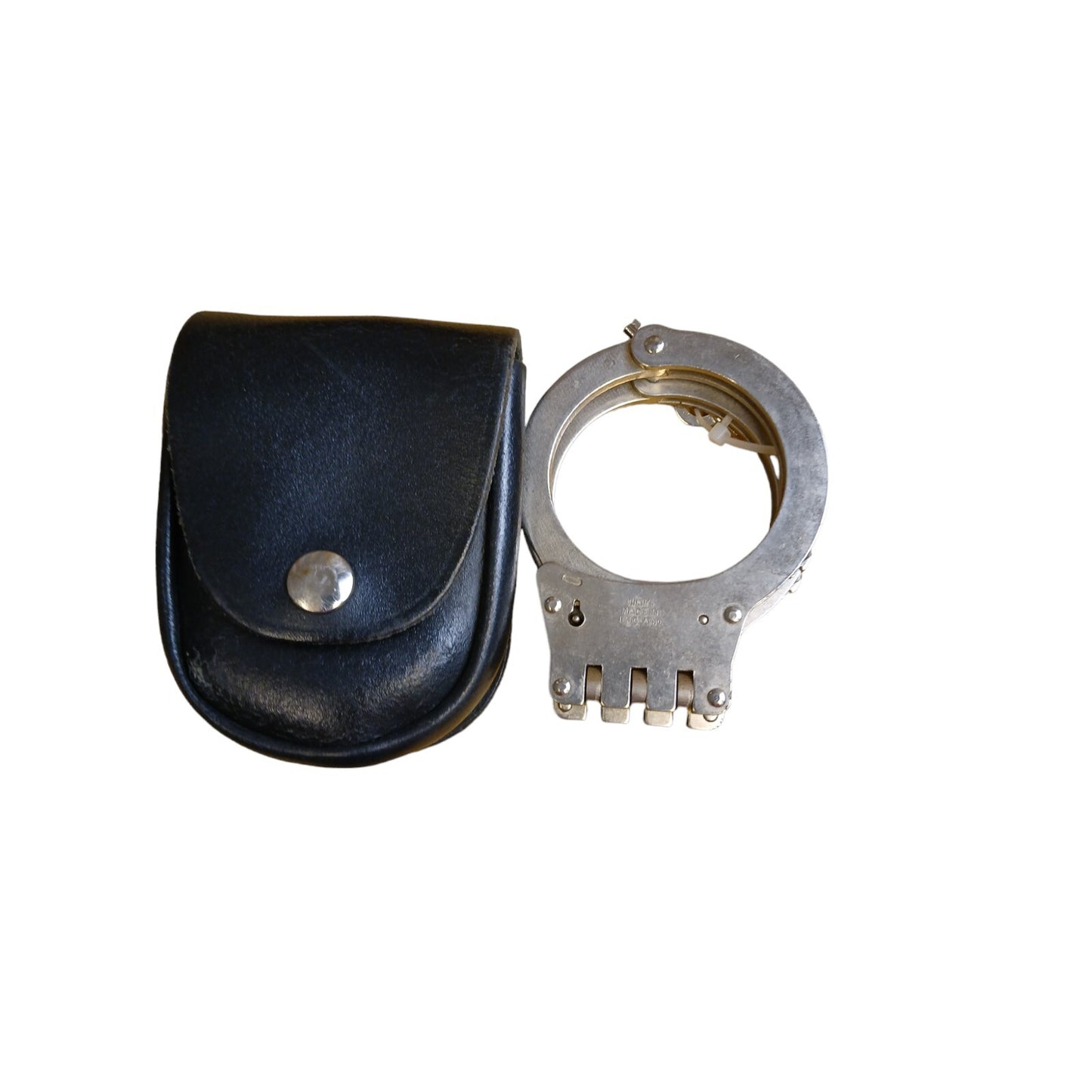 Hiatts Folding Handcuffs Cuffs With Leather Carry Pouch Genuine Police Security