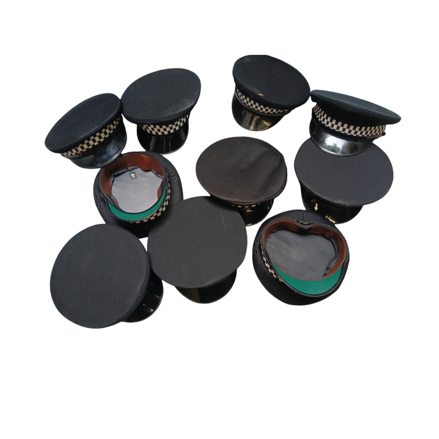 Police Black Peaked Caps x10 Bundle Film TV Fancy Dress Mixed Sizes Grade B