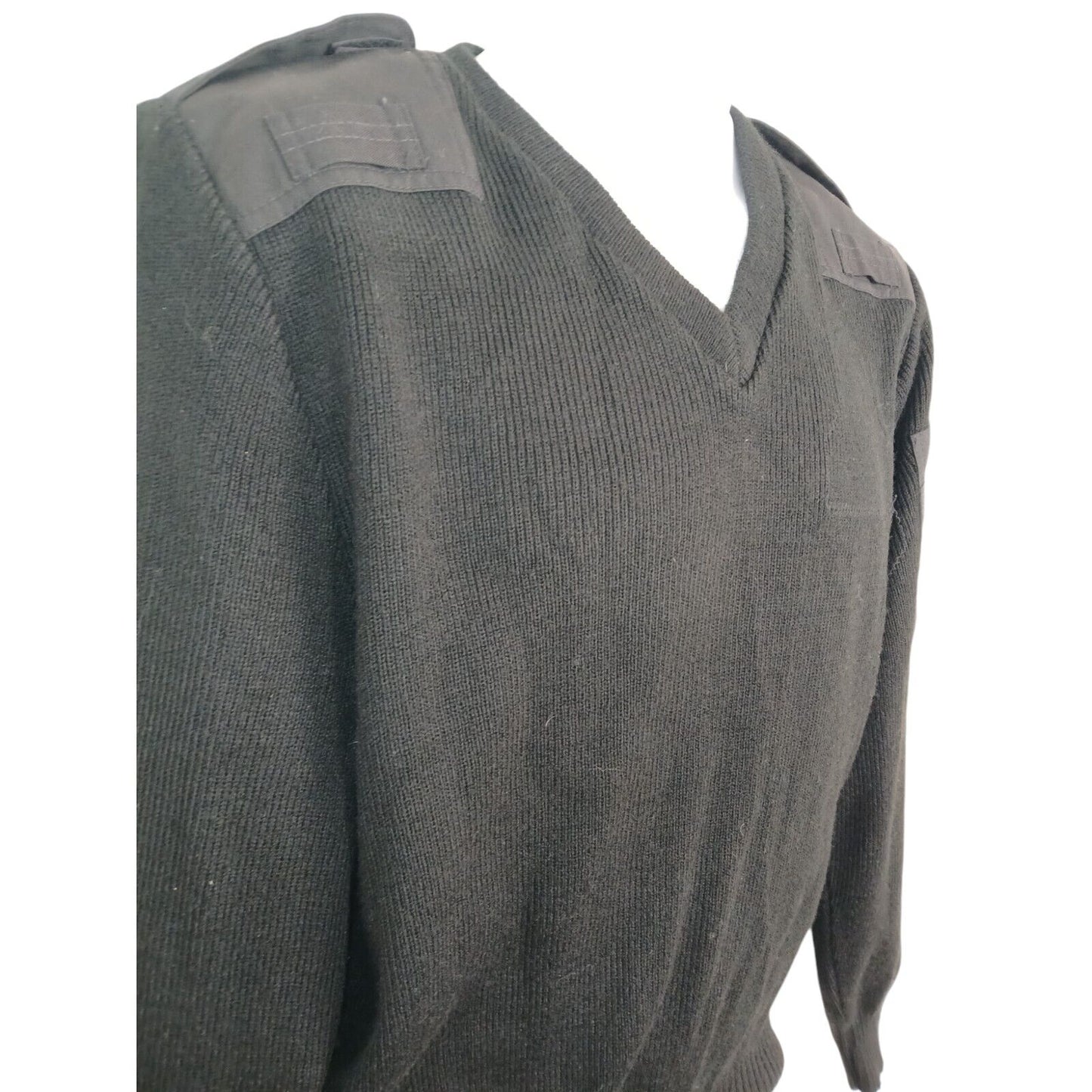 Woolly Pully Jumper Ribbed Black V Neck 100% Acrylic Security Warm Hiking Small