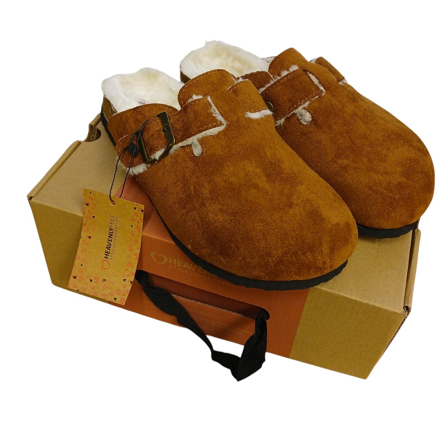 Slider Clogs Brown Fur Faux Lined Slip On Size 7 Heavenly Feet Vegan Friendly