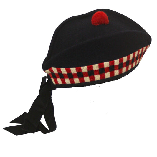 Scottish Glengarrry Piper Hat Black Scarlet Triple Tartan Beret Cap Bonnet Wool