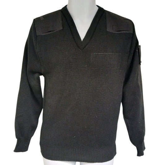 Woolly Pully Jumper Black V Neck 50% Wool Security Warm Hiking Farmer Ex Police