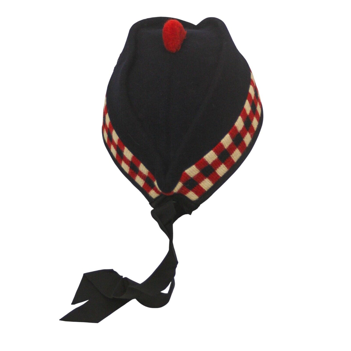 Scottish Glengarrry Piper Hat Black Scarlet Triple Tartan Beret Cap Bonnet Wool