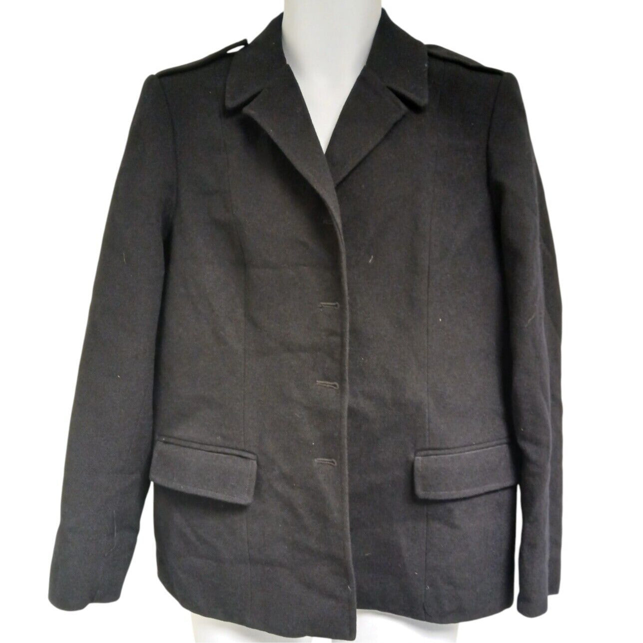 Ladies Vintage Military Tunic Blazer 100% Wool Police Female Dress Jacket Black
