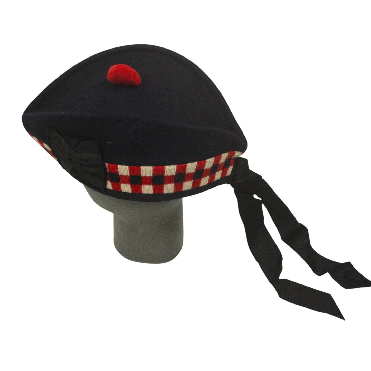 Scottish Glengarrry Piper Hat Black Scarlet Triple Tartan Beret Cap Bonnet Wool