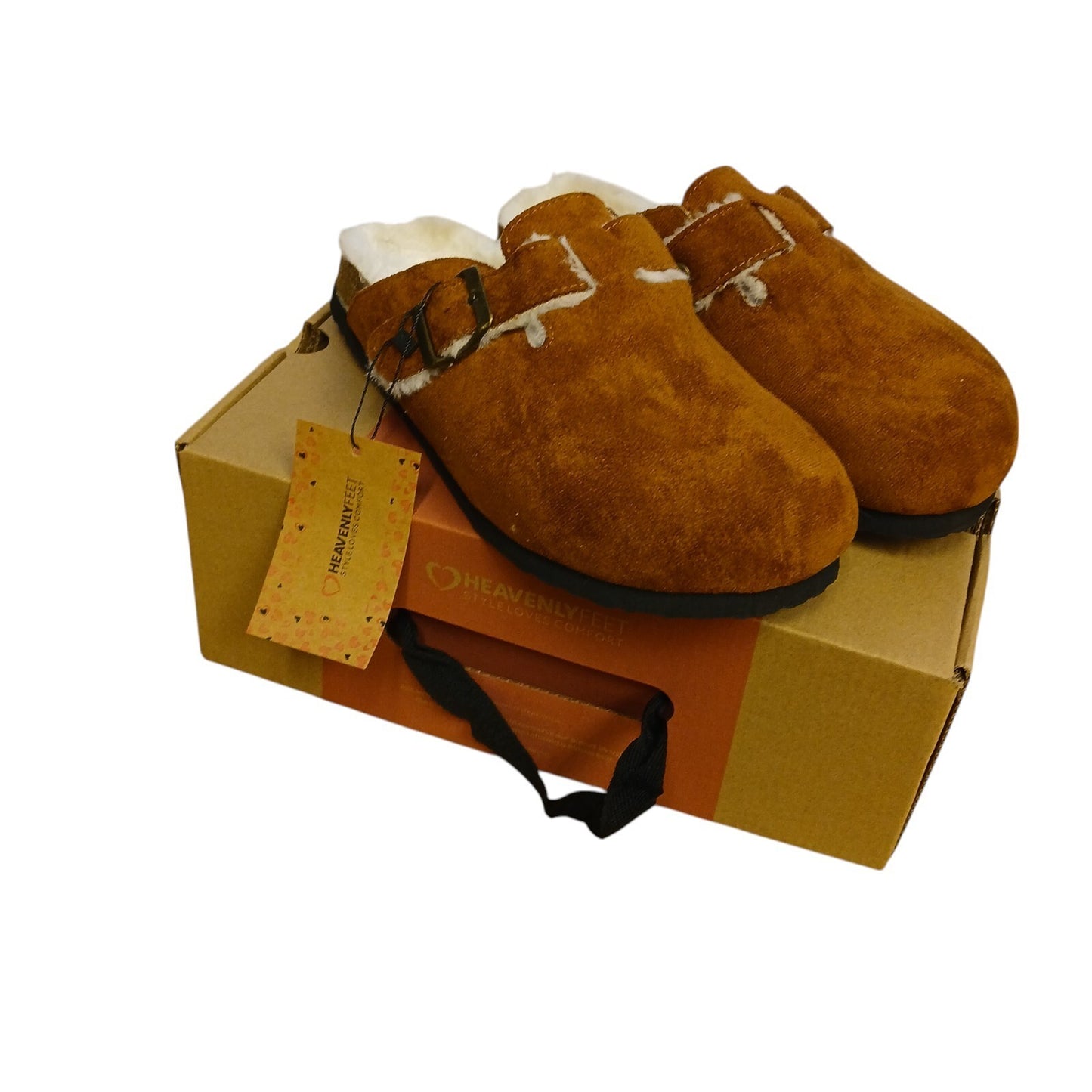 Slider Clogs Brown Fur Faux Lined Slip On Size 7 Heavenly Feet Vegan Friendly