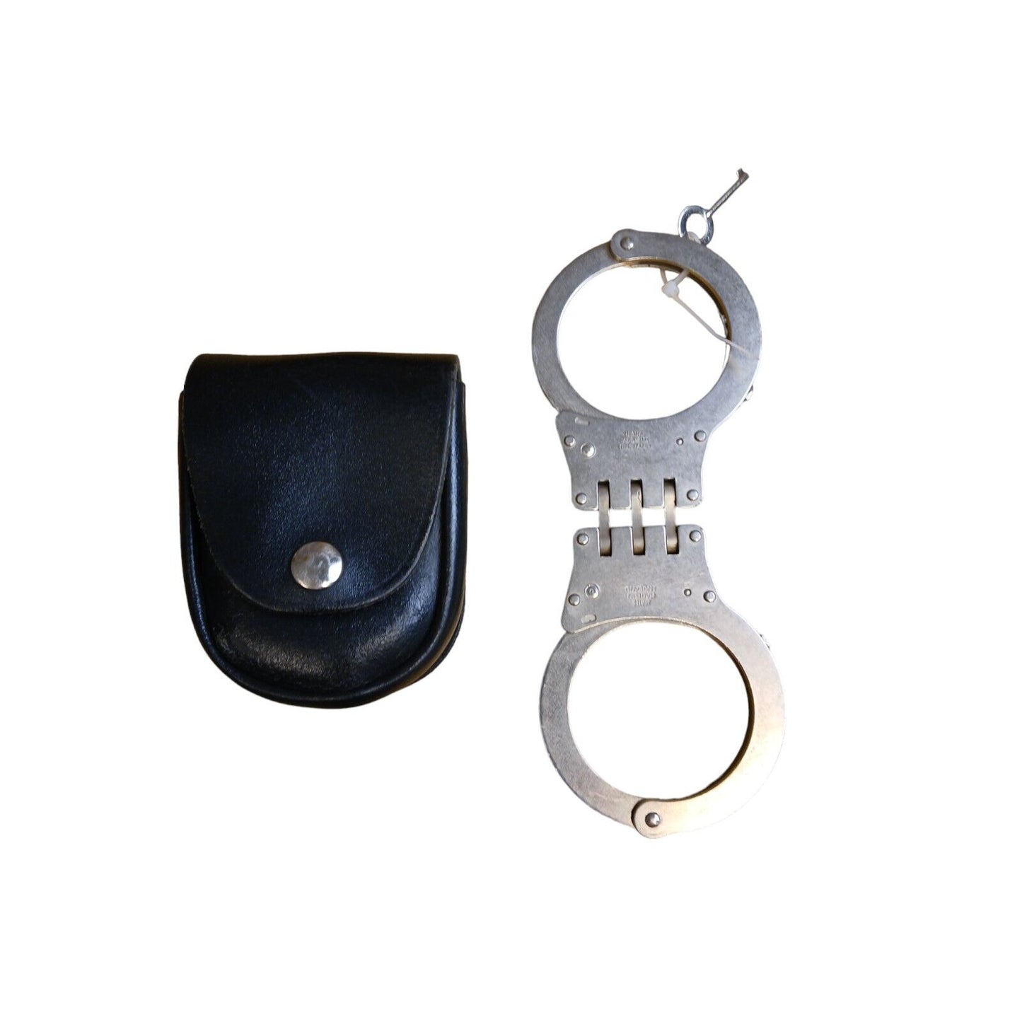 Hiatts Folding Handcuffs Cuffs With Leather Carry Pouch Genuine Police Security
