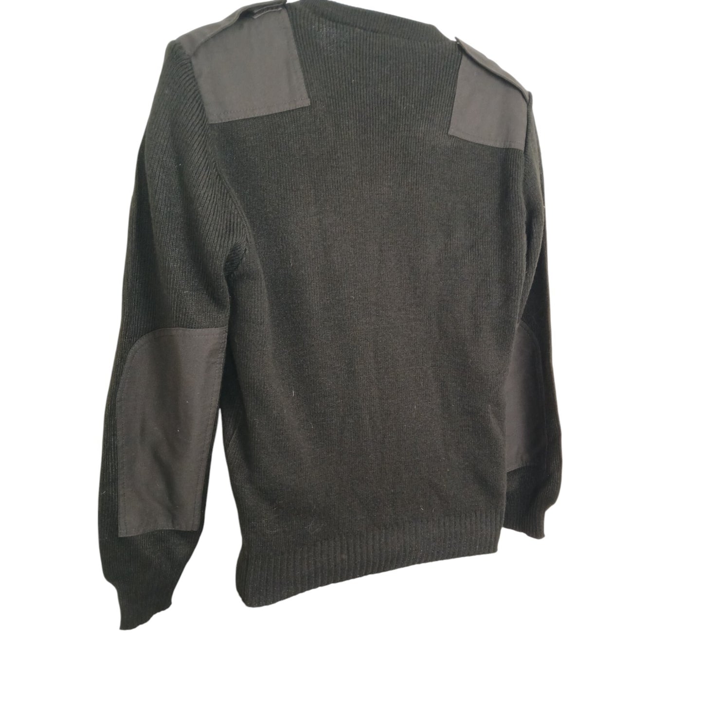 Woolly Pully Jumper Ribbed Black V Neck 100% Acrylic Security Warm Hiking Small