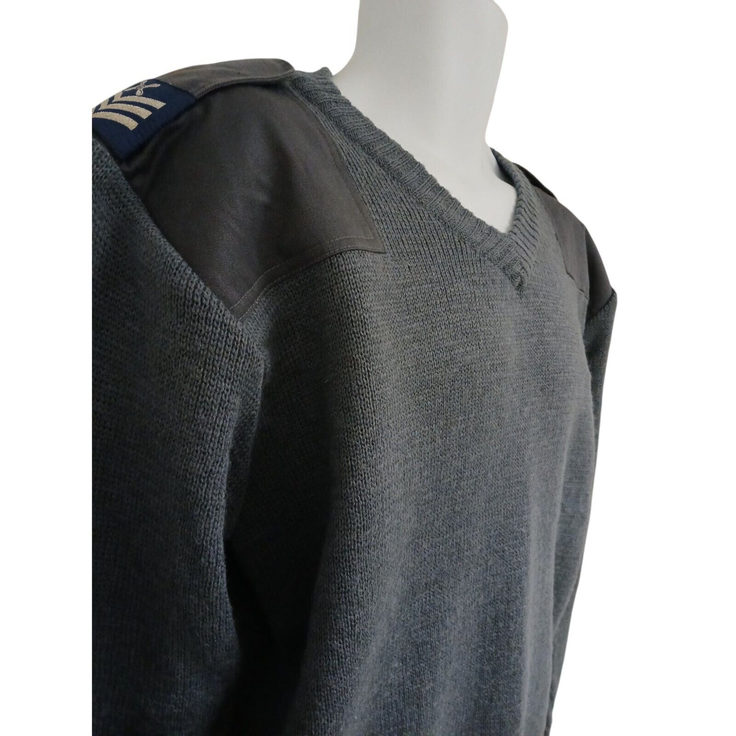 RAF Utility Jumper V Neck Blue Grey 80% Wool 20% Nylon Pullover Military