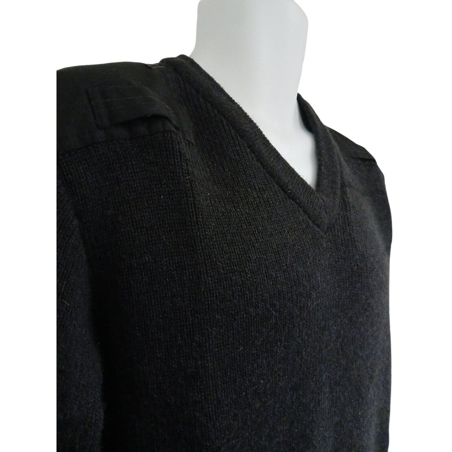 Woolly Pully Jumper V Neck 80% Wool Security Black Fishing Farmer Ex Police