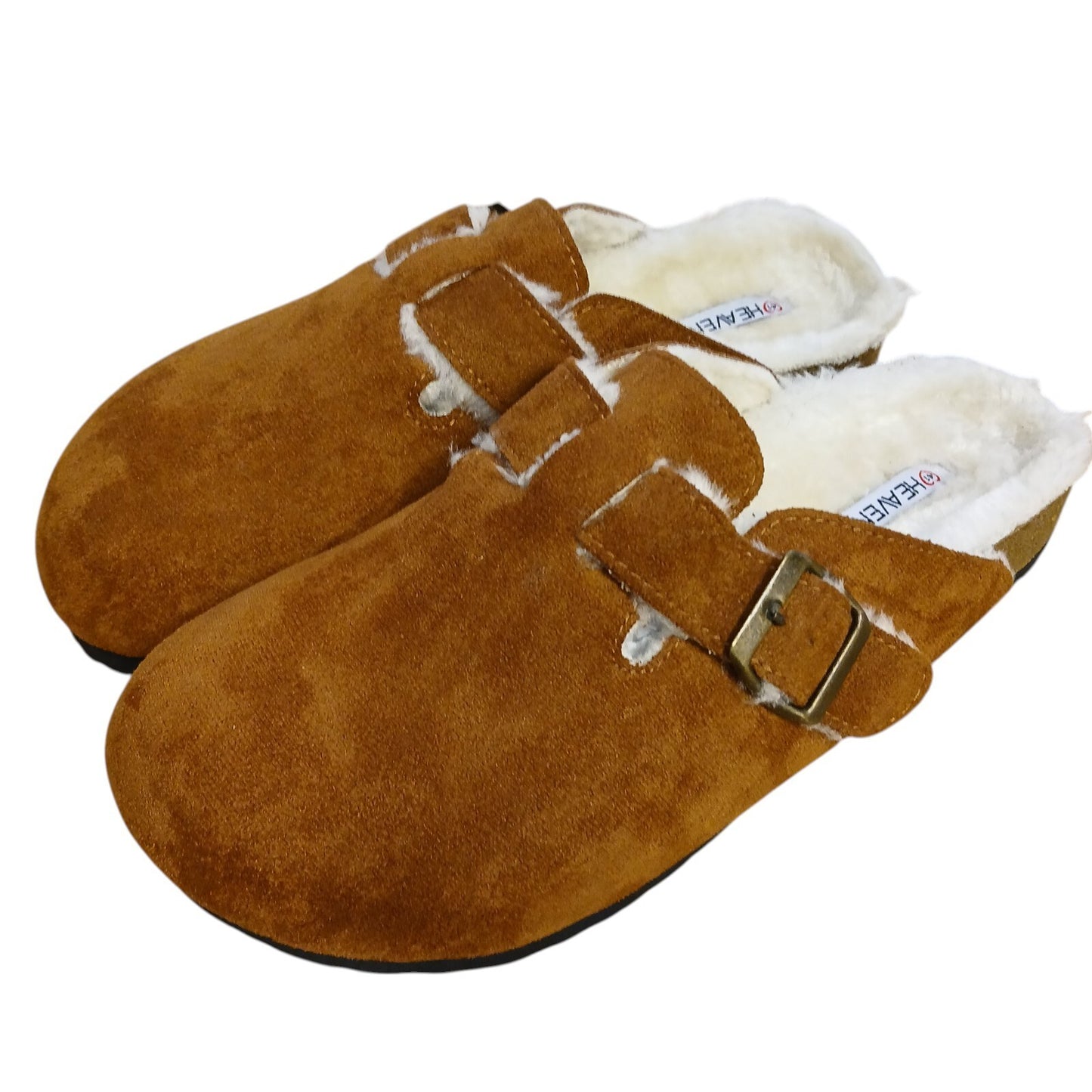 Slider Clogs Brown Fur Faux Lined Slip On Size 7 Heavenly Feet Vegan Friendly
