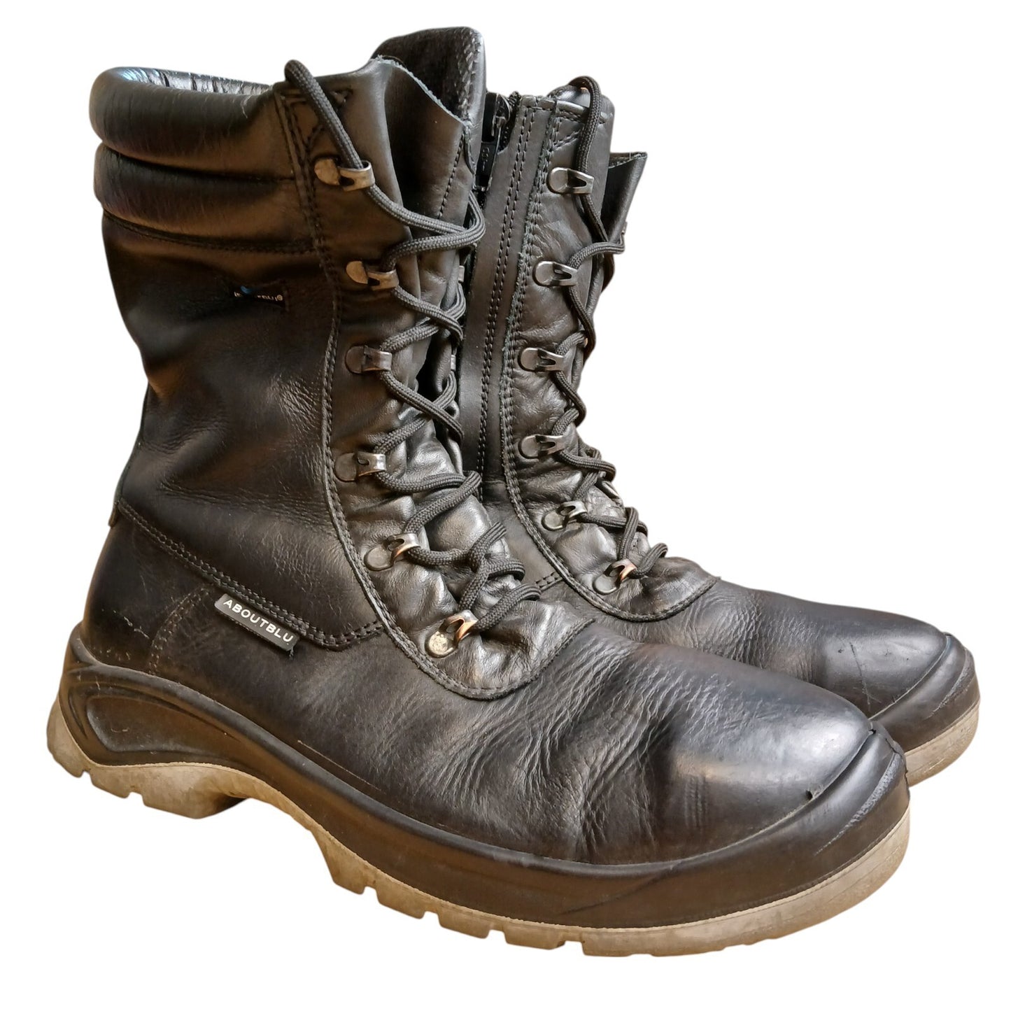 Aboutblu Work Boots Steel Toe Cap Black Leather Safety Work Size 9 Combat