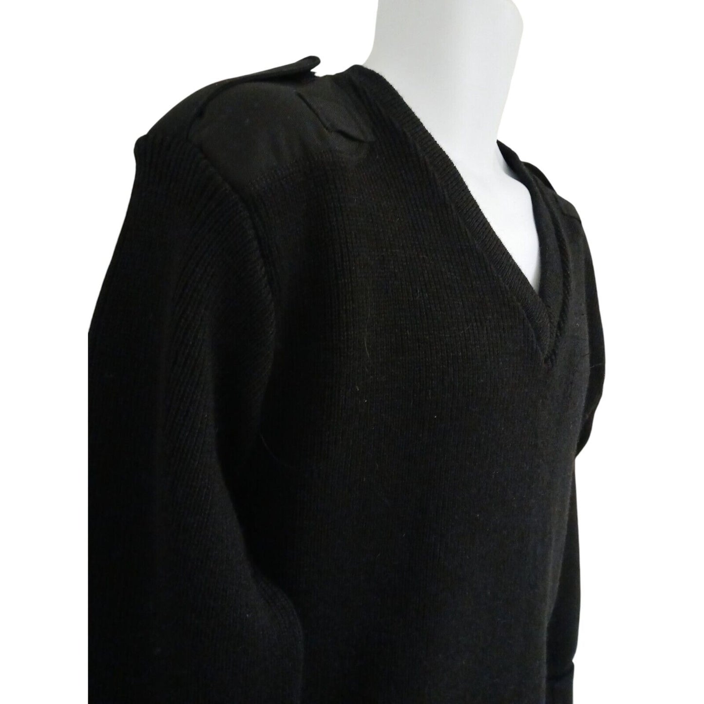 Woolly Pully Jumper Ribbed Black V Neck 100% Wool Ex Police Security Hiking Warm