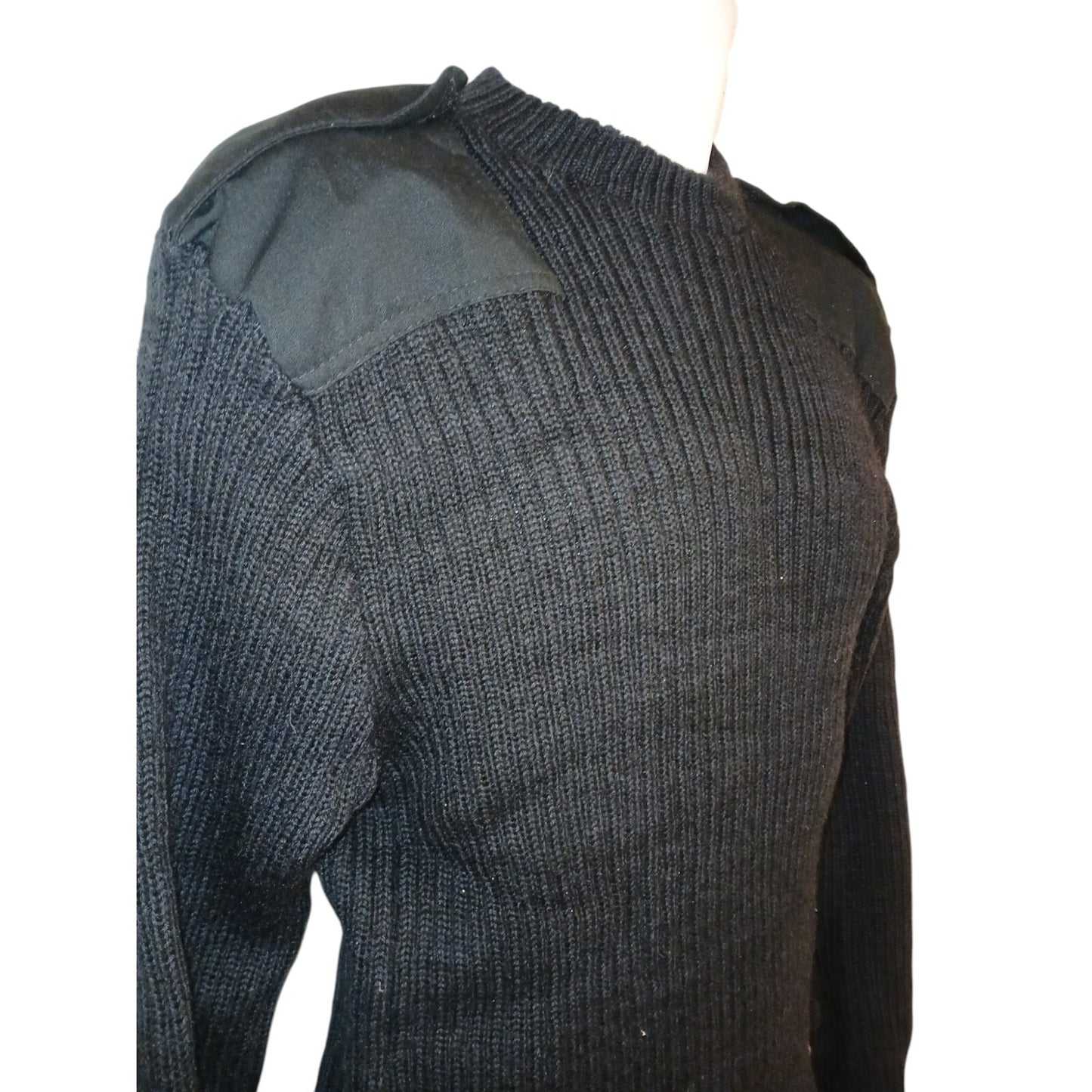 Royal Navy Utility Jumper Ribbed Pure Wool Round Neck Black Pullover Military