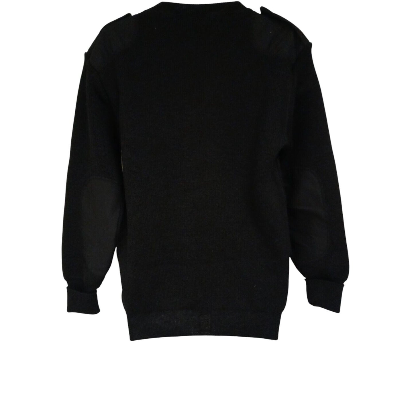 Woolly Pully Jumper Ribbed Black V Neck 100% Wool Ex Police Security Hiking Warm