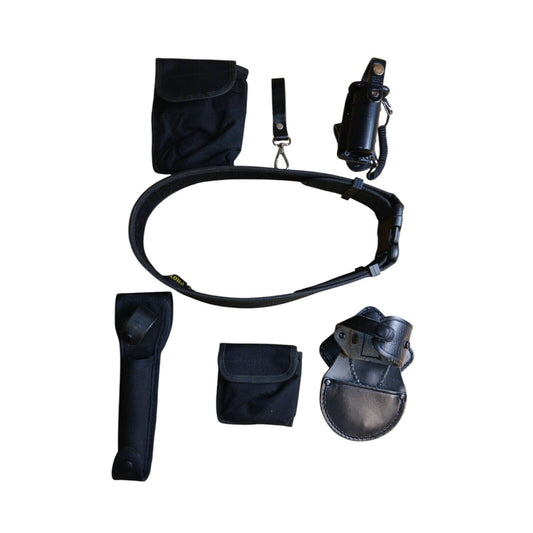 Protec Police Duty Belt With 6 Pouches Attachments Black Security Webbing (F)
