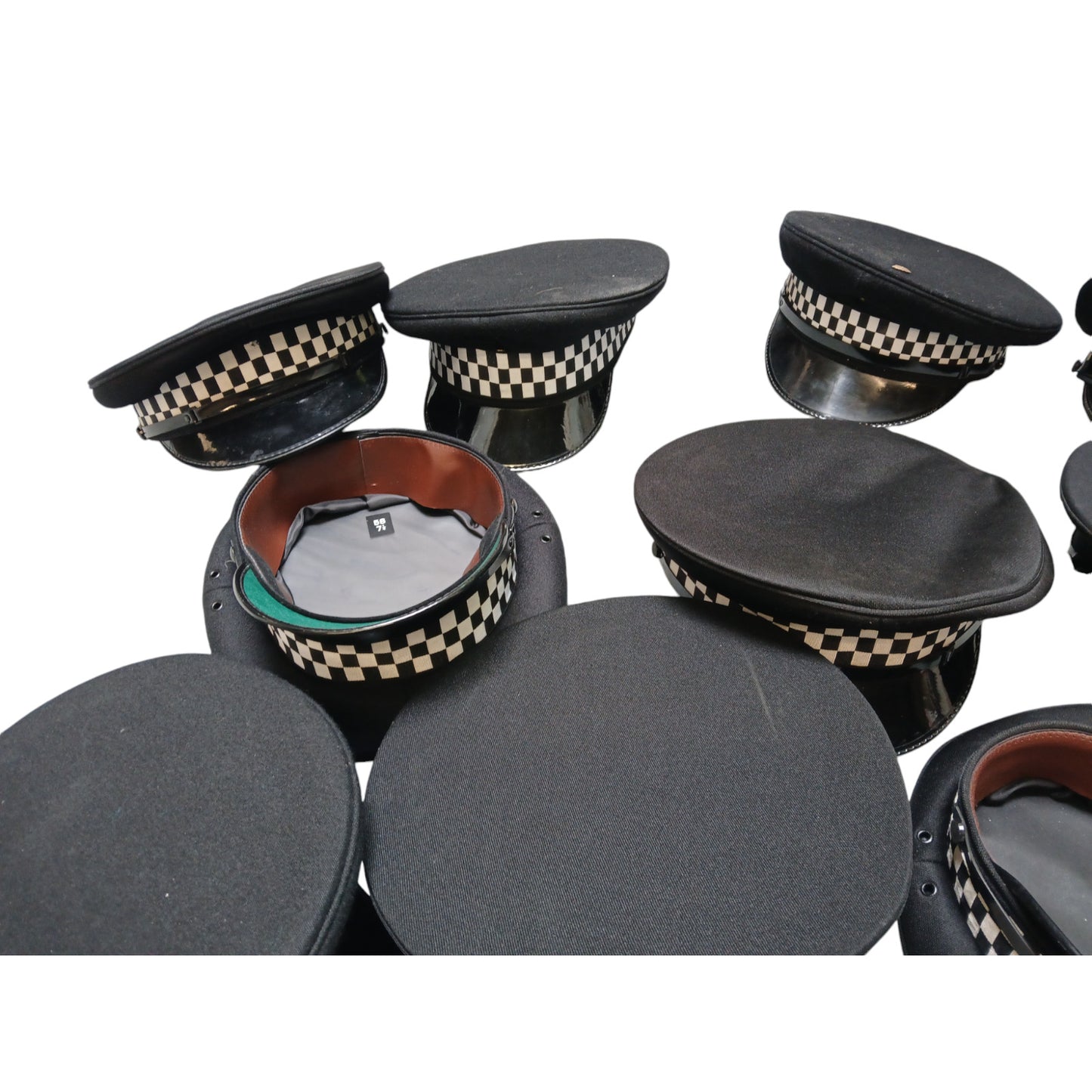 Police Black Peaked Caps x10 Bundle Film TV Fancy Dress Mixed Sizes Grade B